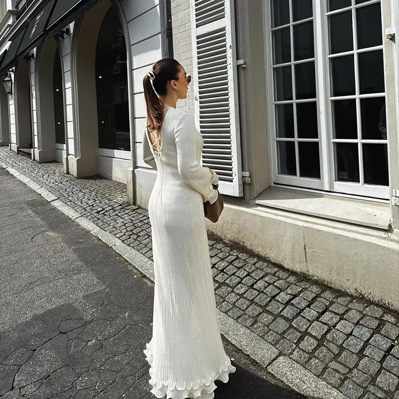 Elegant Ruffled Pleated Long Dress – Chic & Flowy